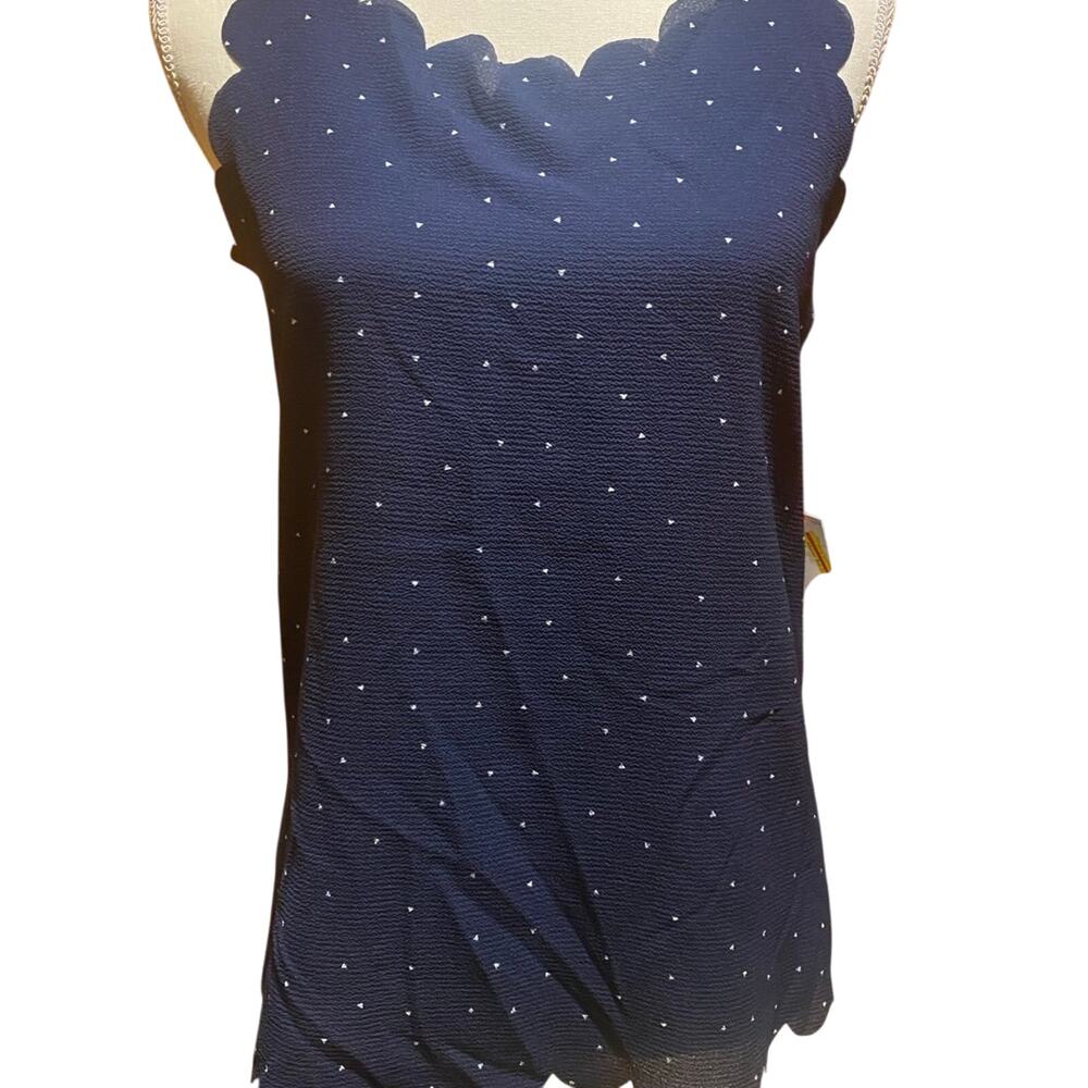 NWT Elle Size XS Fairy Cottage Scalloped Hem sleeveless blouse Navy Minimalist